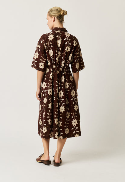 Short Sleeve Paloma Dress - Ochre Flower | Nancybird