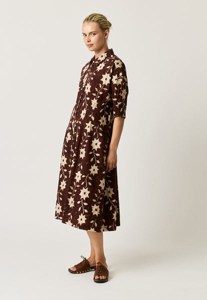 Short Sleeve Paloma Dress - Ochre Flower | Nancybird