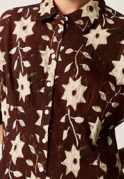 Short Sleeve Paloma Dress - Ochre Flower | Nancybird