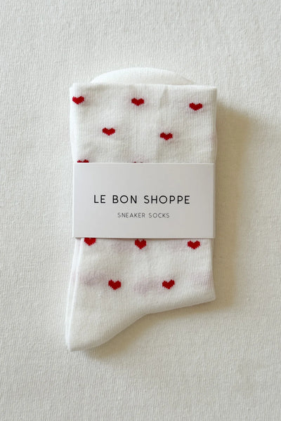 Patterned Sneaker Socks - Heart Cream/Red | Le Bon Shoppe
