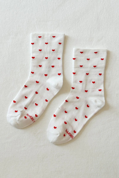 Patterned Sneaker Socks - Heart Cream/Red | Le Bon Shoppe