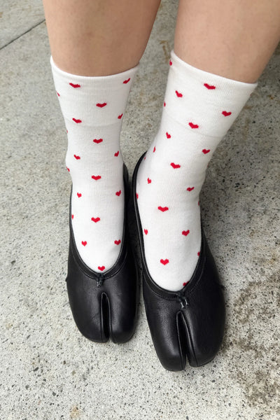 Patterned Sneaker Socks - Heart Cream/Red | Le Bon Shoppe