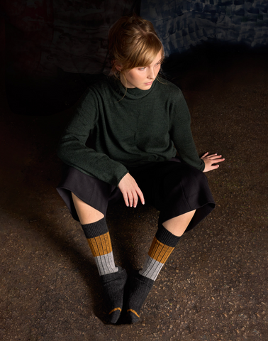 Chunky Rib Socks | Tightology | Charcoal Stripe Merino