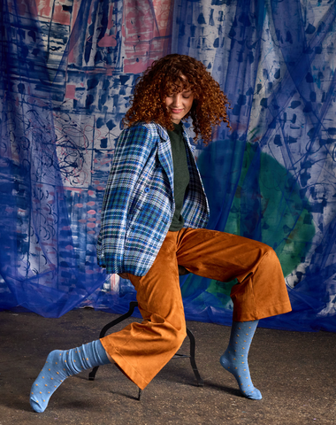 Dotty Long Merino Wool Socks | Tightology | Blue