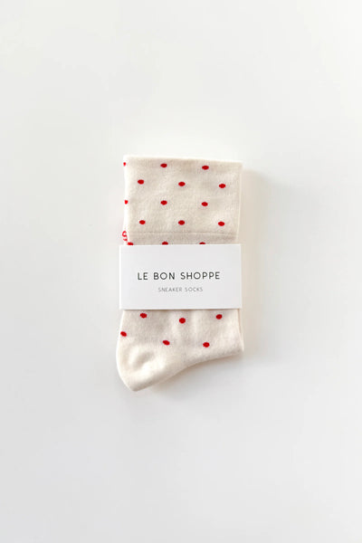 Patterned Sneaker Socks - Polka Dot Cream/Red | Le Bon Shoppe