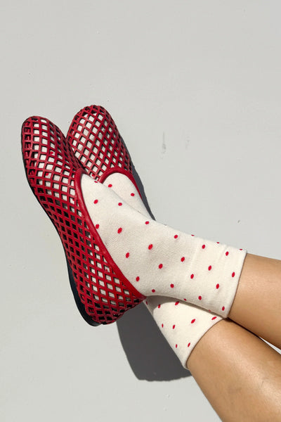 Patterned Sneaker Socks - Polka Dot Cream/Red | Le Bon Shoppe
