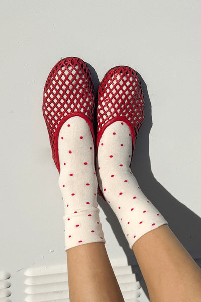 Patterned Sneaker Socks - Polka Dot Cream/Red | Le Bon Shoppe
