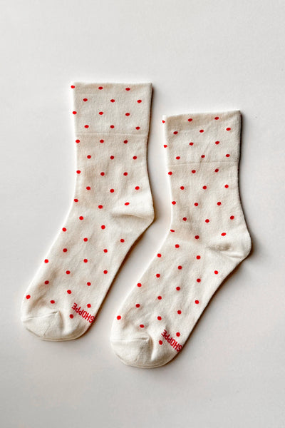 Patterned Sneaker Socks - Polka Dot Cream/Red | Le Bon Shoppe