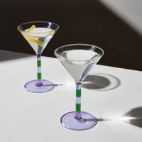 Stripe Martini Glasses Set | Lilac + Green | Fazeek