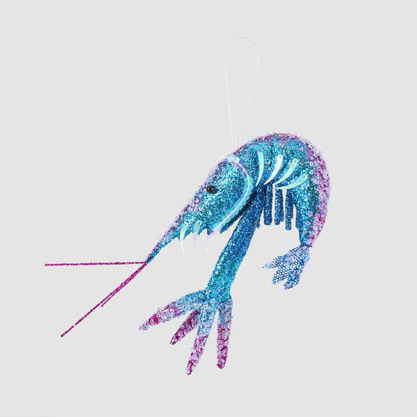 Lester Glitter Prawn Ornament Blue Pink  | Florabelle