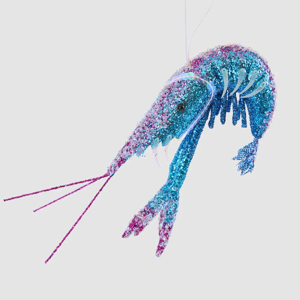Lester Glitter Prawn Ornament Blue Pink  | Florabelle