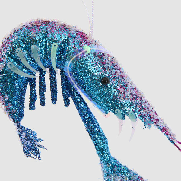 Lester Glitter Prawn Ornament Blue Pink  | Florabelle