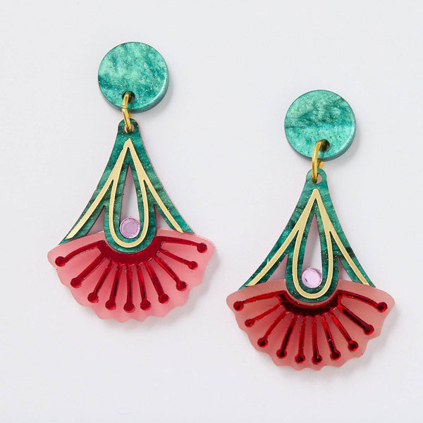 Silver Princess Drop Earrings - Pink/Green | Martha Jean