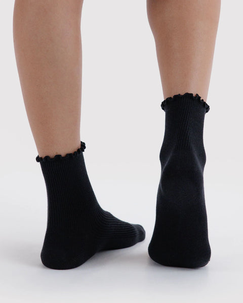 Baggu | Lettuce Edge Sock Set of 2 | Black