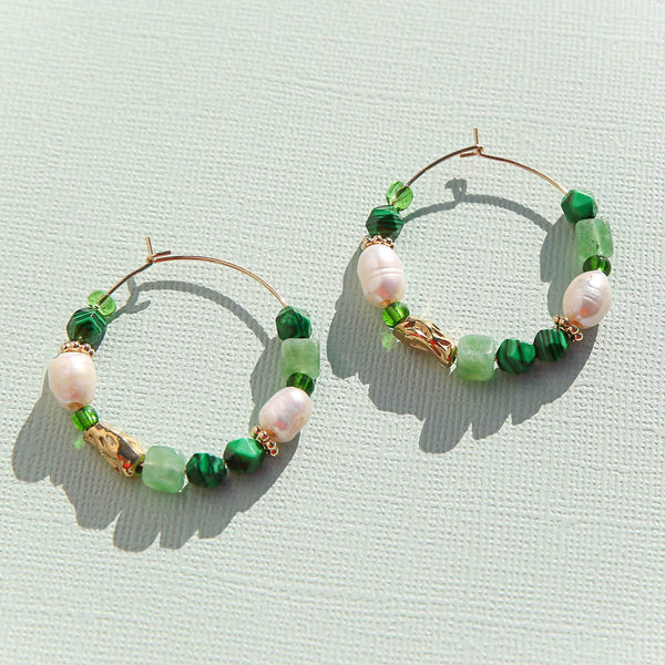 Large Emerald Beaded Hoops | Kingston Jewellery