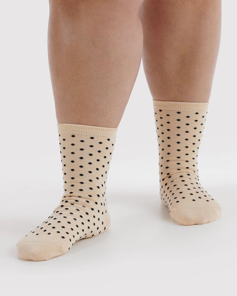 Baggu | Crew Socks | Micro Cream and Black Polka Dot