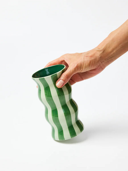 PALMA VASE TONAL GREENS STRIPE | Jones & Co