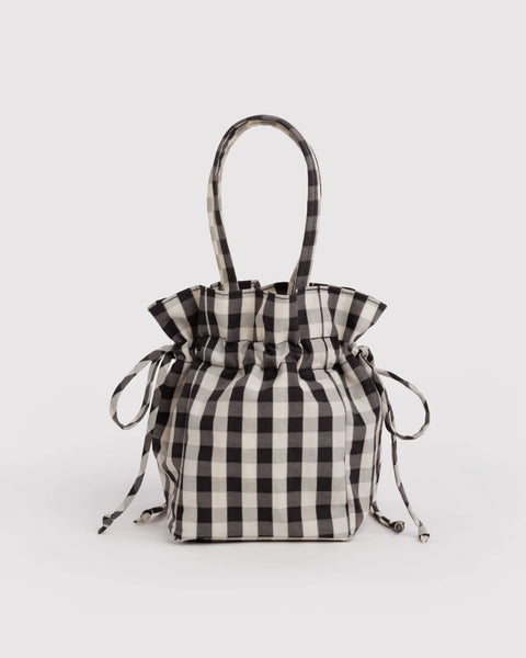 Baggu | Nylon Drawstring Bag | Black And Cream Gingham