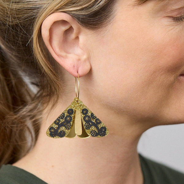 Moth Wattle Earrings - Gold/Black | Martha Jean