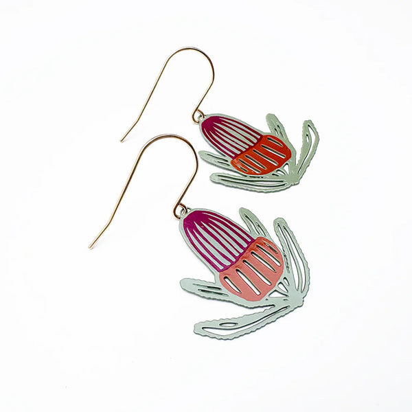 Banksia flower earrings in Sage, Burnt Orange & Wine | Denzandco