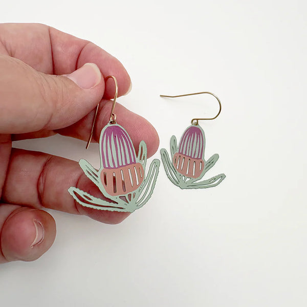 Banksia flower earrings in Sage, Burnt Orange & Wine | Denzandco