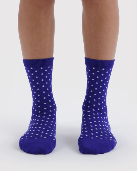 Baggu | Crew Socks | Micro Blue and White Polka Dot