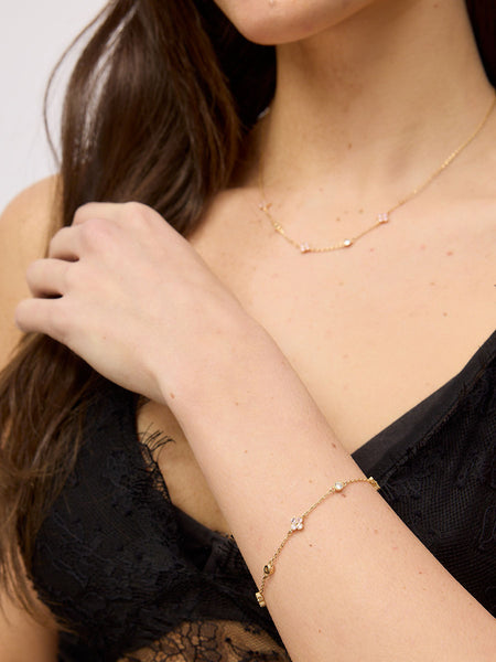 Gold Pink Crystal Felice Chain Bracelet | Tiger Tree