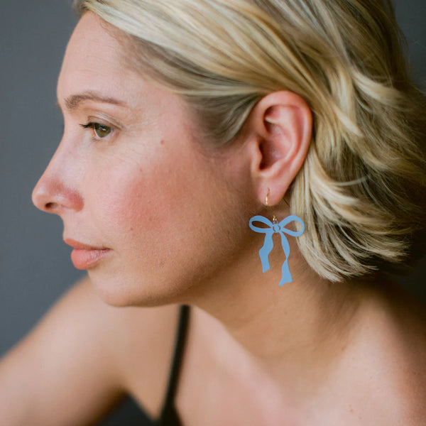 Midi Bow earrings in Powder Blue | Denzandco