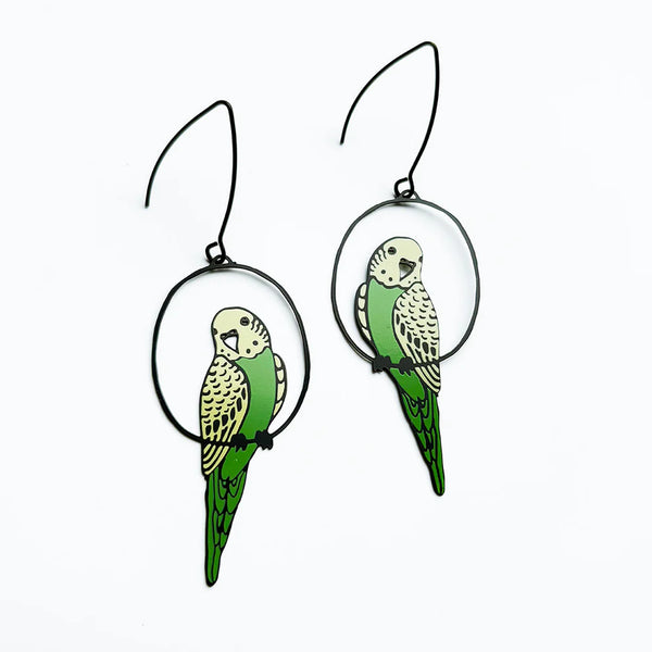 Budgie earrings in Green & Yellow | Denzandco