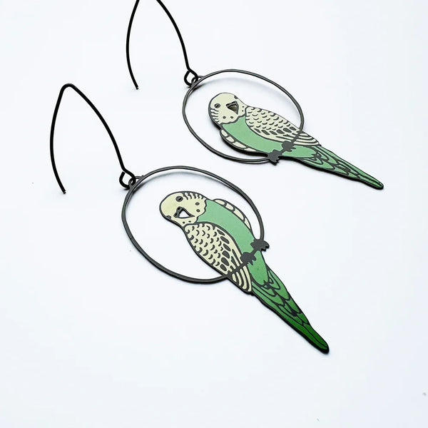 Budgie earrings in Green & Yellow | Denzandco
