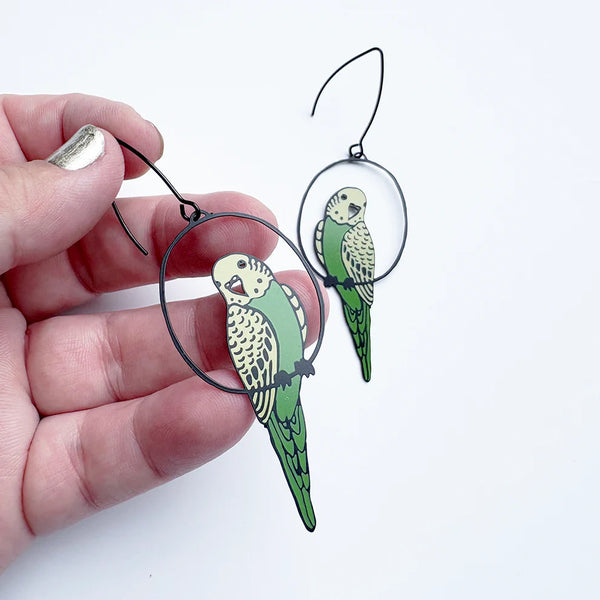 Budgie earrings in Green & Yellow | Denzandco
