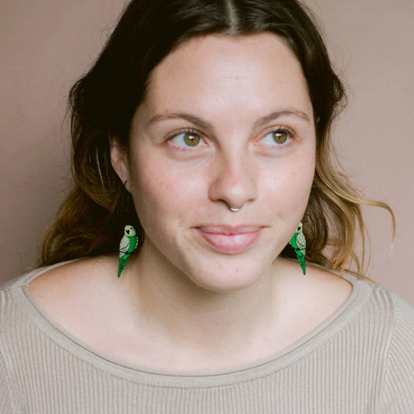 Budgie earrings in Green & Yellow | Denzandco