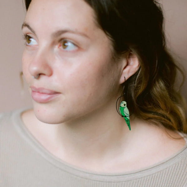 Budgie earrings in Green & Yellow | Denzandco