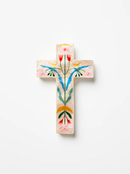 FABLE PINK FLORAL SMALL CROSS | Jones & Co