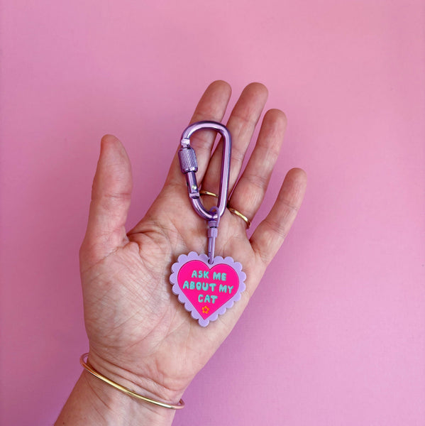 Ask Me About My Cat Carabiner Keyring | Studio Flos