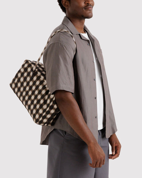 Baggu | Medium Nylon Bowler Bag | Burred Gingham Brown