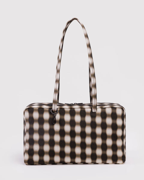 Baggu | Medium Nylon Bowler Bag | Burred Gingham Brown