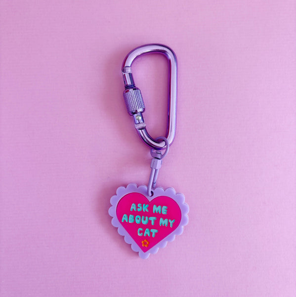 Ask Me About My Cat Carabiner Keyring | Studio Flos