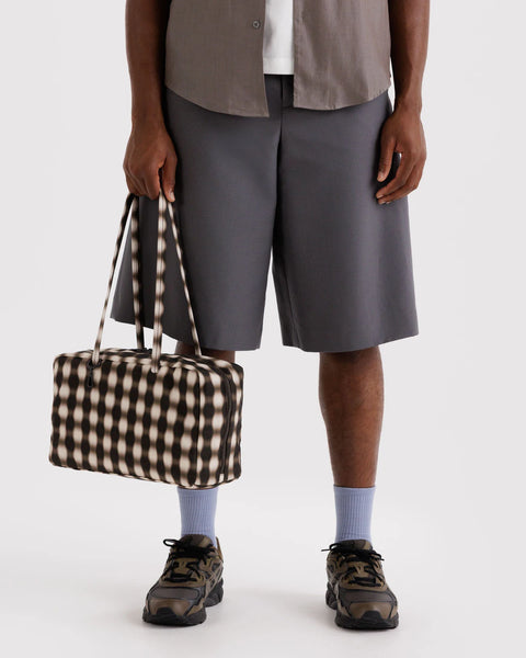 Baggu | Medium Nylon Bowler Bag | Burred Gingham Brown