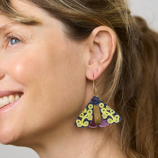 Moth Wattle Earrings - Midnight/Yellow | Martha Jean