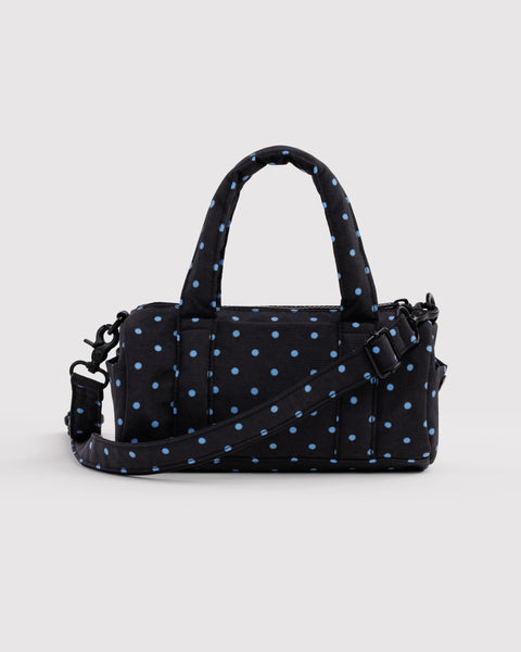 Baggu | Small Nylon Duffle Bag | Black and Sky Blue Micro Dot