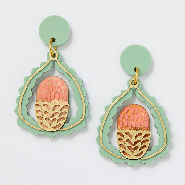 Banksia Earrings - Peach/Green | Martha Jean