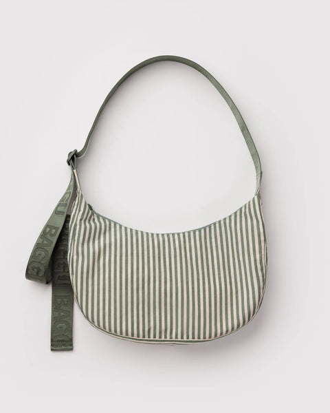 Baggu | Medium Nylon Crescent Bag | Sage Stripe