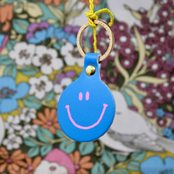 Feeling Lush Smile Face Leather Key Fob | Ark Colour Design | Cornflower