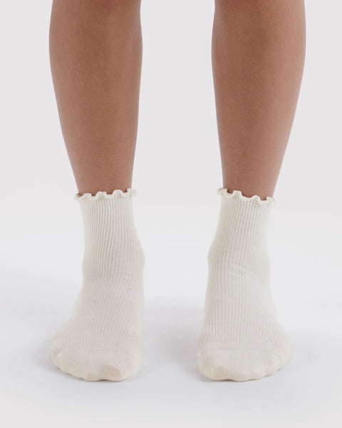 Baggu | Lettuce Edge Sock Set of 2 | White