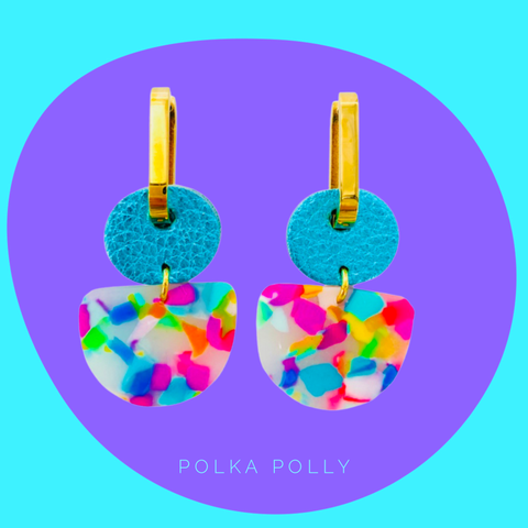 Dainty Hoops Turquoise Rainbow Confetti | Polka Polly