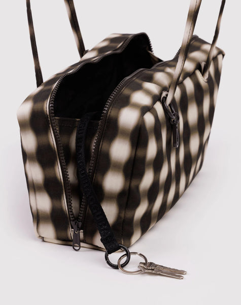 Baggu | Medium Nylon Bowler Bag | Burred Gingham Brown
