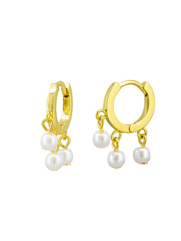 Gold Hanging Pearl Huggies | Tiger Tree