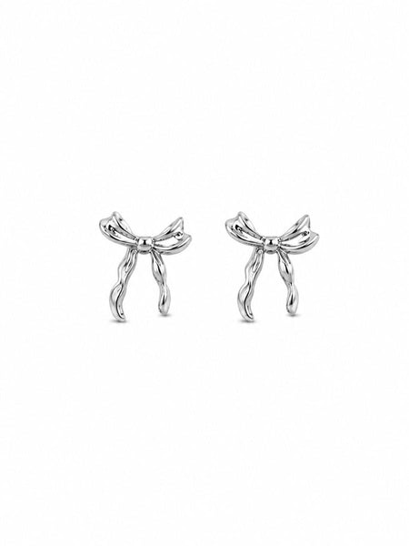 Silver Crinkle Bow Earrings | Tiger Tree