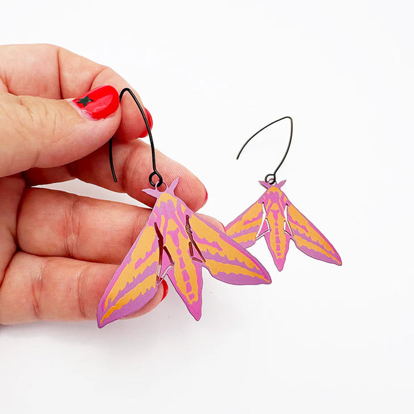 Midi Moth earrings in Elephant Hawk | Denzandco